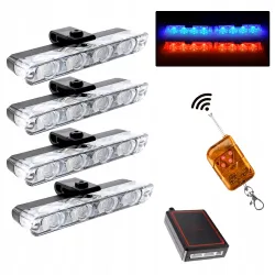 Lampa ostrzegawcza LED niebiesko-czerwona 4x – błyskowa, pilot, 4x SMD, do zderzaka
