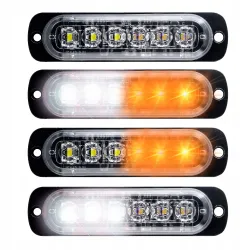 Lampa ostrzegawcza LED pomarańczowo-biała 4x – błyskowa, obrysowe, 18 trybów