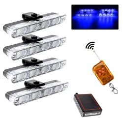 Lampa ostrzegawcza LED niebieska 4x – stroboskop, pilot, do zderzaka