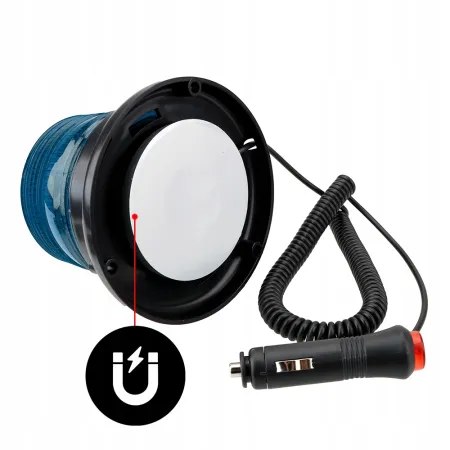 Lampa ostrzegawcza LED kogut niebieska – błyskowa, magnes, włącznik 12-80V