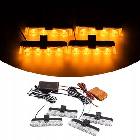 Lampa ostrzegawcza LED pomarańczowa 4x – stroboskop, pilot, do zderzaka