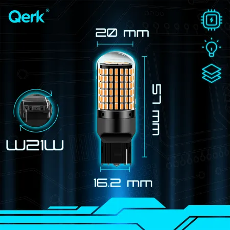 Żarówki LED W21W Qerk B144. CANBUS 144 LED pomarańczowe – komplet 2 szt.