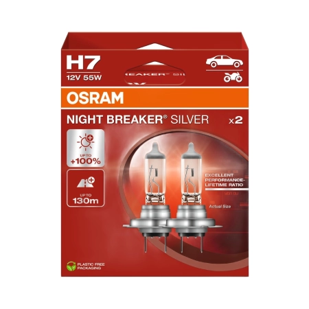 Żarówki halogenowe H7 OSRAM Night Breaker Silver 12V 55W PX26d +100% 2 szt. 64210NBS-2HB