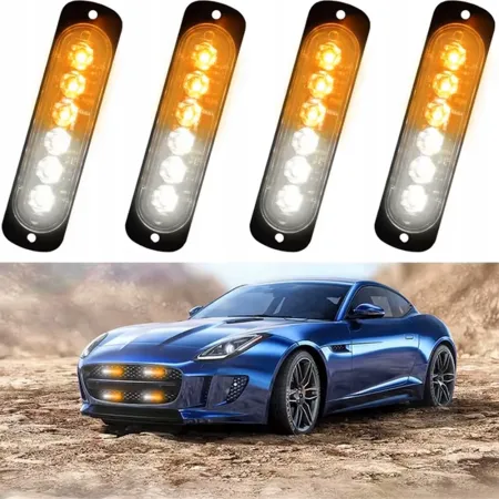 Lampa ostrzegawcza LED pomarańczowo-biała 4x – błyskowa, obrysowe, 18 trybów