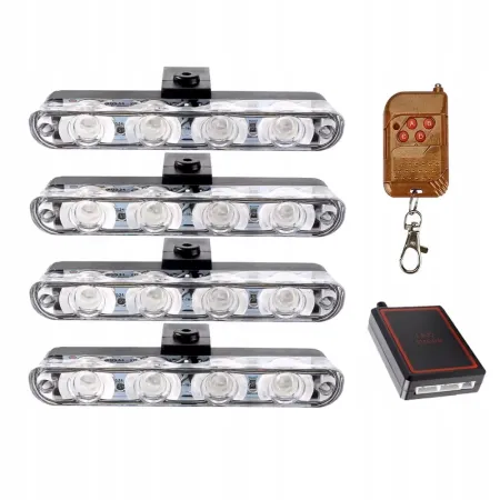 Lampa ostrzegawcza LED niebieska 4x – stroboskop, pilot, do zderzaka
