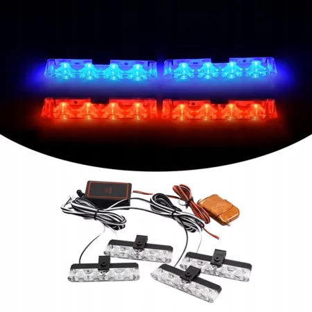 Lampa ostrzegawcza LED niebiesko-czerwona 4x – błyskowa, pilot, 4x SMD, do zderzaka