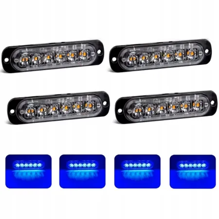 Lampa ostrzegawcza LED niebieska 4x – stroboskop, pilot, 18 programów