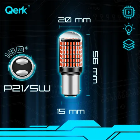 Żarówki LED P21/5W Qerk B144. CANBUS 144 LED czerwone, mocne – komplet 2 szt.
