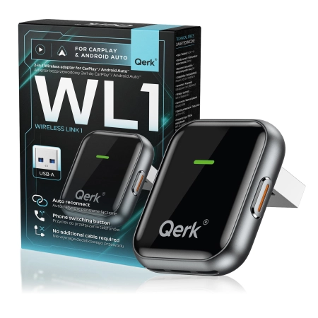 Adapter CarPlay Android Auto 2 w 1 Qerk WL1 BLA Bluetooth USB-A 5 V Czarny