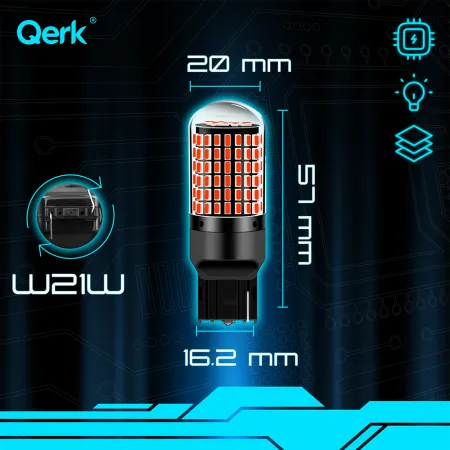 Żarówki LED W21W Qerk B144 CANBUS – czerwone 144 LED – komplet 2 szt.