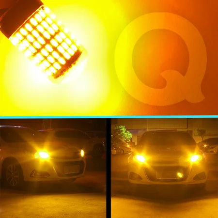 Żarówki LED W21W Qerk B144. CANBUS 144 LED pomarańczowe – komplet 2 szt.