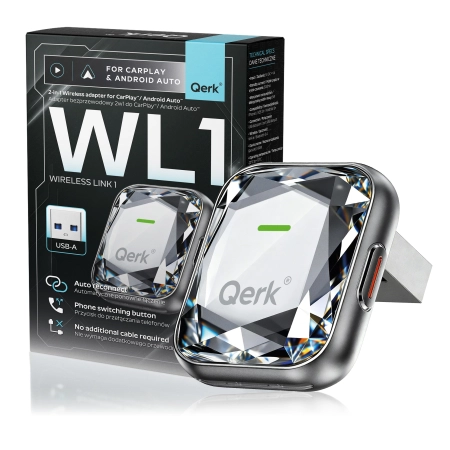 1. Qerk WL1-CRA CRYSTAL adapter CarPlay Android Auto USB-A – zestaw