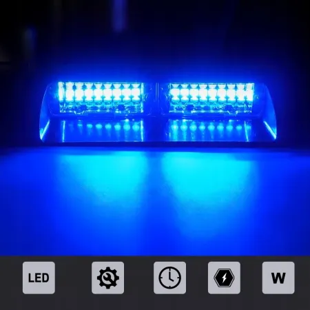 Lampa ostrzegawcza LED niebieska – błyskowa, do szyby, włącznik, 18 trybów