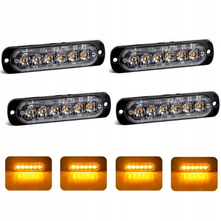 Lampa ostrzegawcza LED pomarańczowa 4x – stroboskop, pilot, tryby pracy