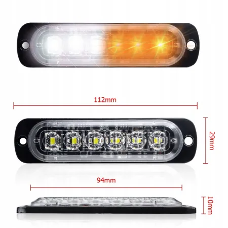 Lampa ostrzegawcza LED pomarańczowo-biała 4x – błyskowa, obrysowe, 18 trybów