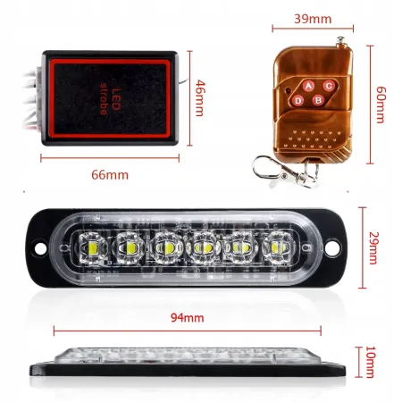 Lampa ostrzegawcza LED pomarańczowa 4x – stroboskop, pilot, tryby pracy