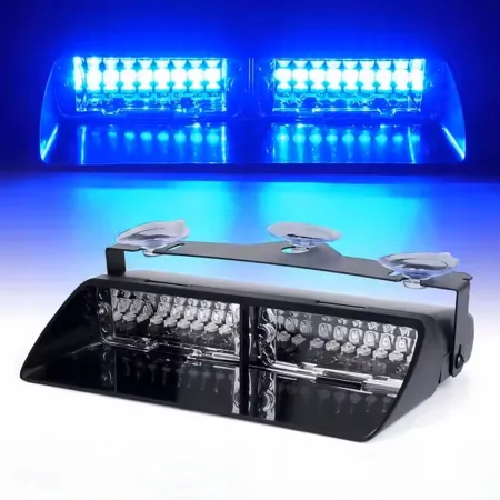 Lampa ostrzegawcza LED niebieska – błyskowa, do szyby, włącznik, 18 trybów