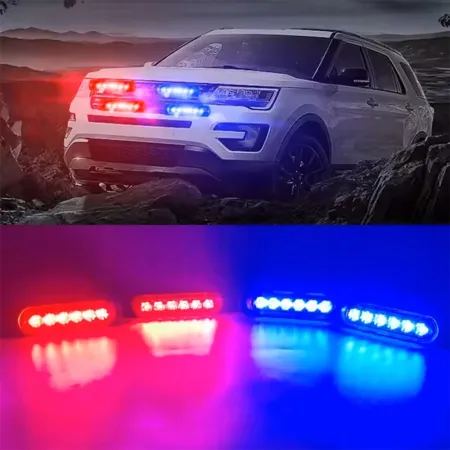 Lampa ostrzegawcza LED czerwono-niebieska 4x – stroboskop, pilot, 6 SMD
